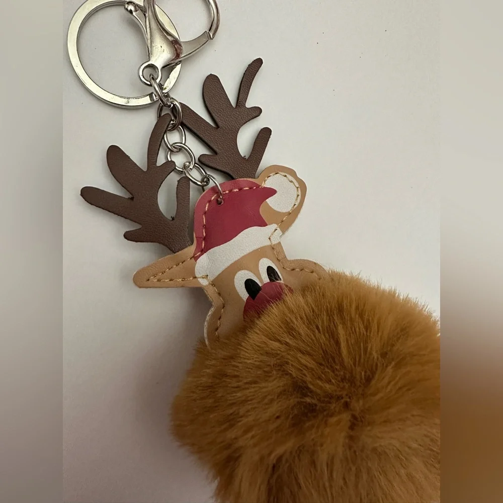 Reindeer Pom Pom Faux Fur Keychain Bag Charm